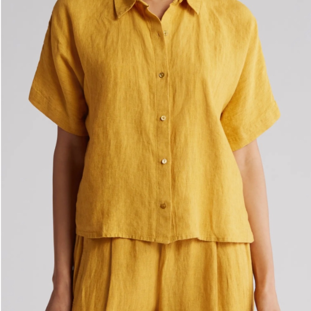 Short Sleeve Organic Linen Button-Up Shirt - Picture 2 of 4